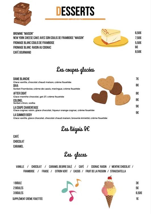 Menu desserts