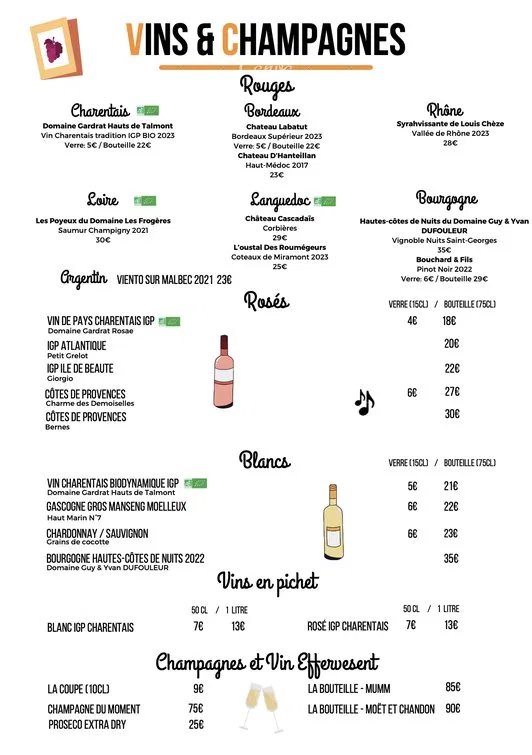 Carte des vins